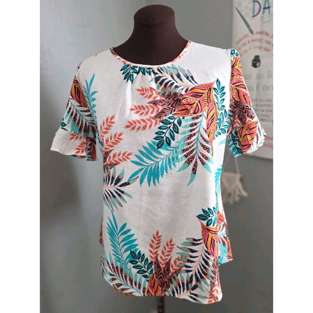 Women's NWT Van Heusen Tropical Flutter Sleeve Blouse Size M